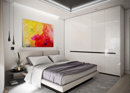 minimalist-bedroom-with-colorful-art