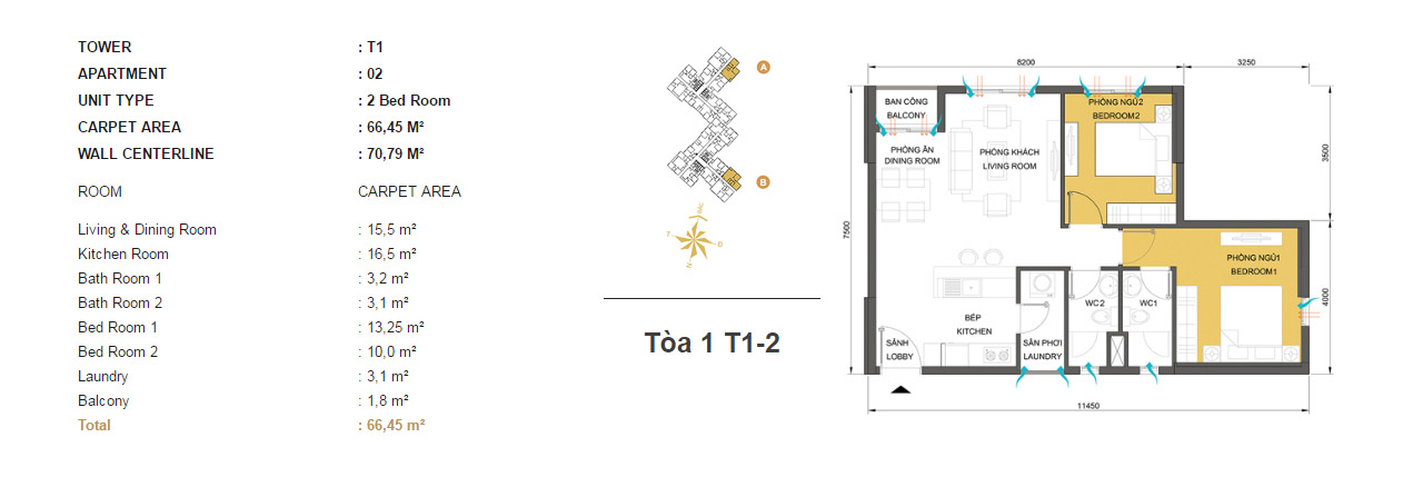 Mặt bằng chung cư Masteri Thảo Điền T1-2 66m2 : căn hộ 2 phòng ngủ ( 70.79m2) Mặt bằng chung cư Masteri Thảo Điền T1-2 66m2 : căn hộ 2 phòng ngủ ( 70.79m2)