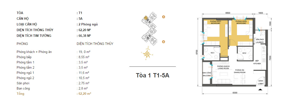 Mặt bằng chung cư Masteri Thảo Điền T1-5A 62m2 : căn hộ 2 phòng ngủ ( 66.38m2) Mặt bằng chung cư Masteri Thảo Điền T1-5A 62m2 : căn hộ 2 phòng ngủ ( 66.38m2)