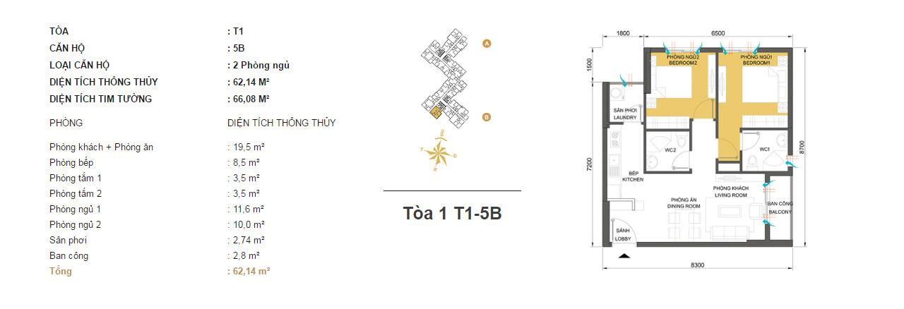 Mặt bằng chung cư Masteri Thảo Điền T1-5B 62m2 : căn hộ 2 phòng ngủ ( 66.14m2) Mặt bằng chung cư Masteri Thảo Điền T1-5B 62m2 : căn hộ 2 phòng ngủ ( 66.14m2)