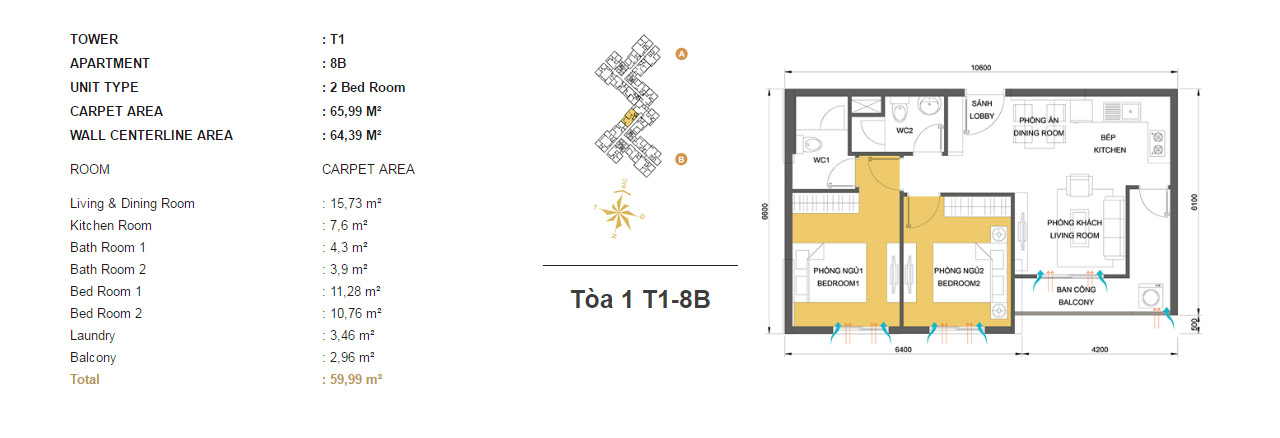 Mặt bằng chung cư Masteri Thảo Điền T1-8B 65m2 : căn hộ 2 phòng ngủ ( 64.39m2) Mặt bằng chung cư Masteri Thảo Điền T1-8B 65m2 : căn hộ 2 phòng ngủ ( 64.39m2)