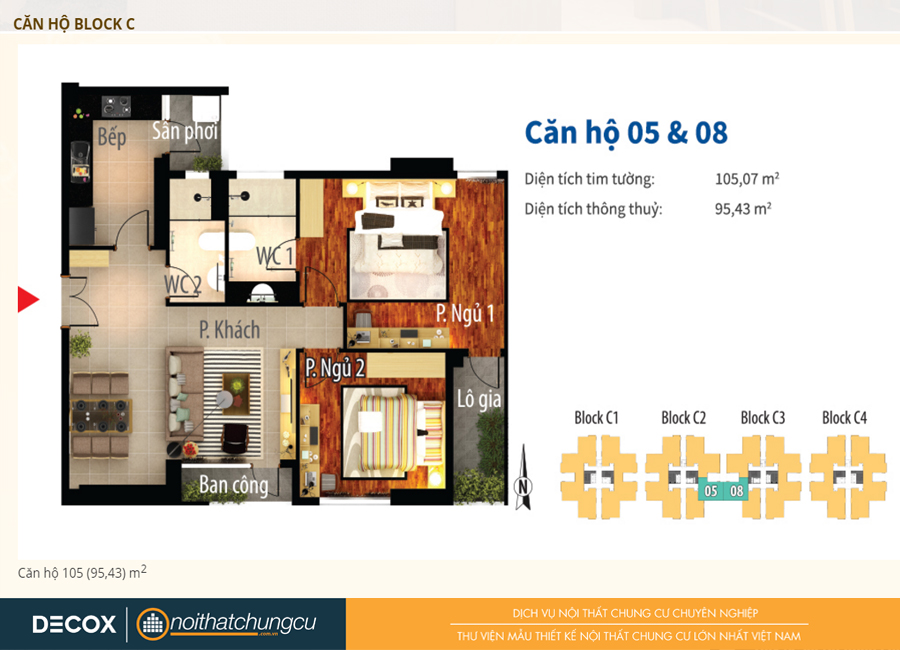 Mặt bằng căn hộ chung cư Him Lam Chợ Lớn Block C 105m2 : căn hộ 05,08 - 2 phòng ngủ ( 95.43m2) Mặt bằng căn hộ chung cư Him Lam Chợ Lớn Block C 105m2 : căn hộ 05,08 - 2 phòng ngủ ( 95.43m2)