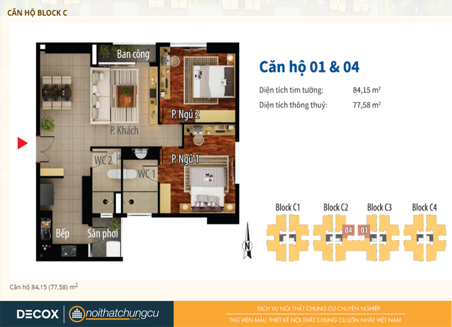 Mặt bằng căn hộ chung cư Him Lam Chợ Lớn Block C 84m2 : căn hộ 01, 04 - 2 phòng ngủ ( 77.58m2) Mặt bằng căn hộ chung cư Him Lam Chợ Lớn Block C 84m2 : căn hộ 01, 04 - 2 phòng ngủ ( 77.58m2)