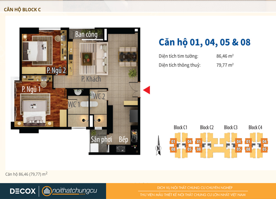 Mặt bằng căn hộ chung cư Him Lam Chợ Lớn Block C 86m2 : căn hộ 01, 04,05,08 - 2 phòng ngủ ( 79.77m2) Mặt bằng căn hộ chung cư Him Lam Chợ Lớn Block C 86m2 : căn hộ 01, 04,05,08 - 2 phòng ngủ ( 79.77m2)